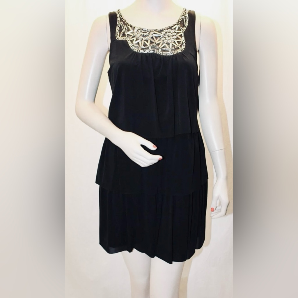 Bcbgmaxazria Sleeveless Tiered & Embellished Little Black A-Line Cocktail Dress